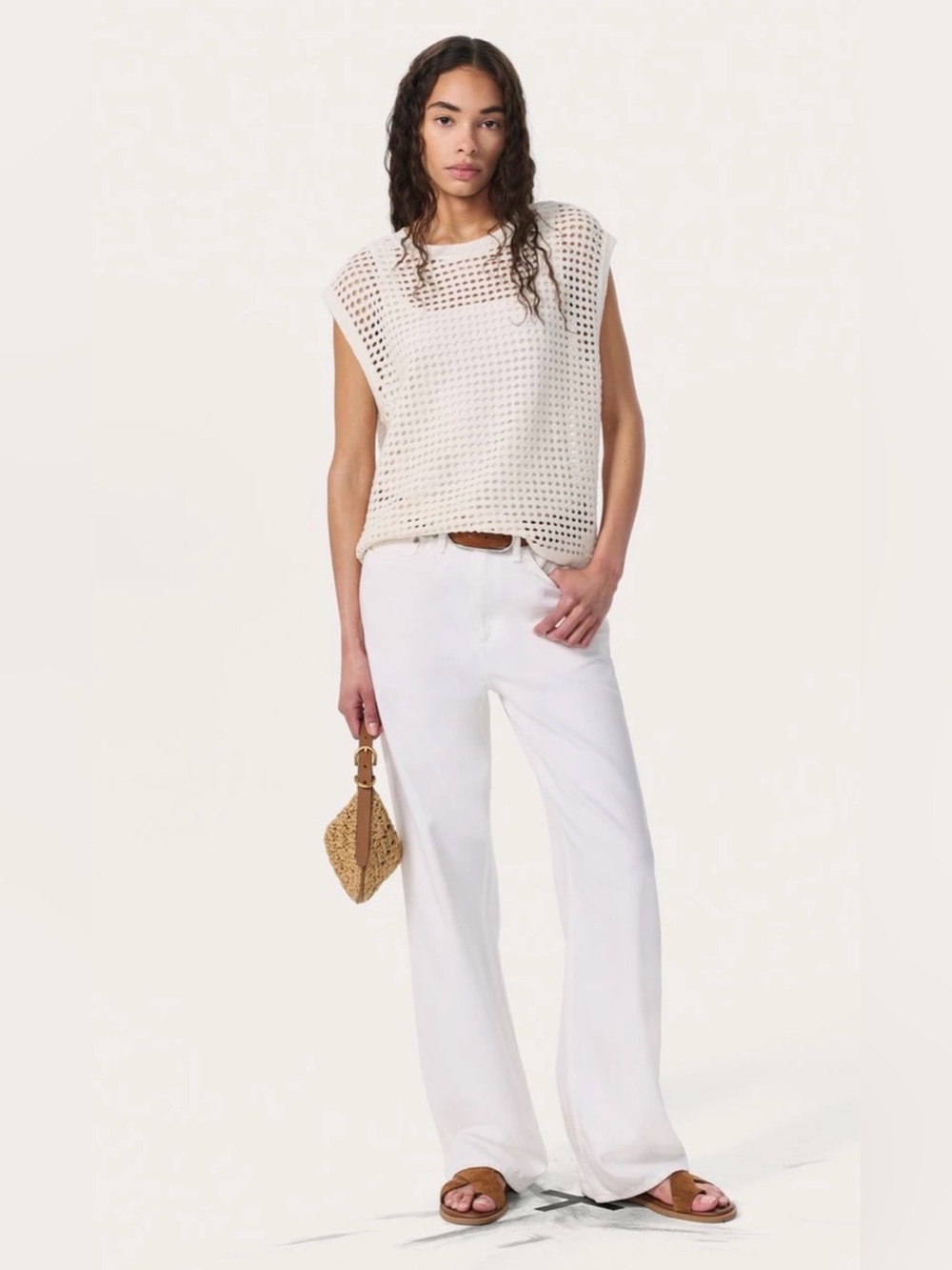 $220 Rag and Bone Ezra Open-Knit Vest White Size